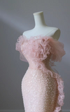 Pink Mermaid Strapless Strapless Beaded Floor Length Prom Dresses HZ1024