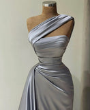 Gray Single Strap High Split Satin Long Ball Gowns HZ1024