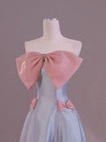 16th Girl Blue Strapless Bow Satin Princess Dresses HZ1024