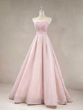 Pink A-Line Strapless Strapless Long Prom Dresses HZ1024