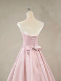 Pink A-Line Strapless Strapless Long Prom Dresses HZ1024