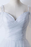 Pale Blue Strapless Spaghetti Strap A-Line Tulle Long Prom Dresses HZ1024