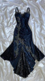 Sexy Navy Blue Mermaid Lace Halter Dresses Party Dresses HZ1024