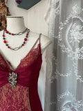 Sexy Red Mermaid V-Neck Spaghetti Strap Lace Split Long Prom Dresses HZ1024
