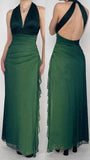 Green Mermaid Neckless Backless Chiffon Long Prom Dresses HZ1024