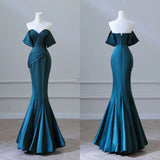Blue Mermaid Strapless Satin Long Ball Gowns HZ1024