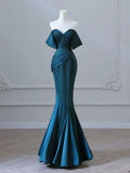 Blue Mermaid Strapless Satin Long Ball Gowns HZ1024