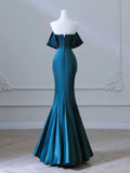 Blue Mermaid Strapless Satin Long Ball Gowns HZ1024