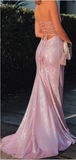 Mermaid Pink Sparkling Long Evening Gown Strapless Backless HZ1024