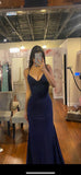 Navy Blue Mermaid Neckline Sequins Sexy Long Prom Dresses Birthday Dresses HZ1024
