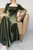 Green Long Sleeve Elegant Velvet A-Line Long Prom Dresses HZ1024