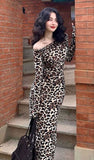 Sexy Mermaid Leopard Print Strapless Long Sleeve Long Prom Dresses HZ1024