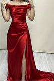 Red Elegant Off-the-shoulder Satin Slit Evening Dress HZ1024