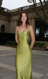 Sexy Spaghetti Strap Green Sleeveless Mermaid Satin Long Ball Gown HZ1024