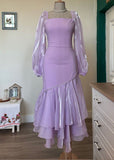 Chic Purple Long Sleeve Ruffled Evening Gown Prom Dress HZ1024