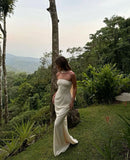 Ivory White Mermaid Bandeau Strapless Simple Gown Wedding Dress HZ1024