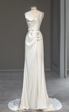 Ivory White Simple Strap Backless Satin Wedding Dress HZ1024