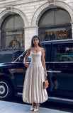 Beige Elegant Spaghetti Strap Midi Bubble Dress HZ1024
