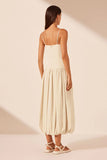 Beige Elegant Spaghetti Strap Midi Bubble Dress HZ1024