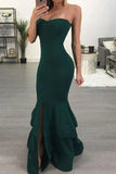 Dark Green Mermaid Off-shoulder Slit Long Party Dance HZ1024