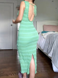 Sexy and Chic Green Skinny Strap Backless Ankle-Length Dress HZ1024