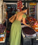 Fresh Green A-Line Short Sleeve Backless Dress HZ1024