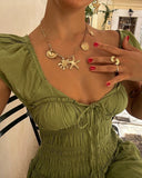 Fresh Green A-Line Short Sleeve Backless Dress HZ1024