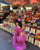 Retro Purple A-line V-neck Long Sleeve Lace Prom Dress HZ1024