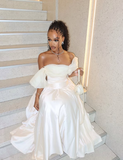 Chic Green A-Line Off-Shoulder Tulle Satin Ankle-Length Gown HZ1024