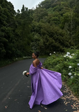 Chic Purple A-Line Off-Shoulder Formal Floor-Length Evening Sleeve HZ1024