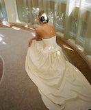 Light Yellow A-Line Strapless Sleeveless Floor-Mounting Formal Prom Gown Evening Dress HZ1024