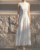 Simple A-Line High Neck Sleeveless Lace Formal Dress Evening Gown HZ1024