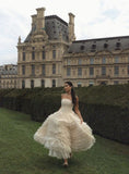 Ivory A-line Tulle Layered Pleated Princess Ball Gown Evening Dress HZ1024