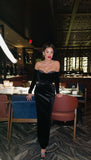 Elegant Black Mermaid Off Shoulder Long Sleeve Velvet Formal Prom Dress Evening Gown HZ1024
