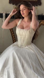 Elegant Ivory Two-piece Strap Tulle Floor Length Wedding Dress HZ1024
