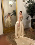 Elegant Ivory A-line Strapless Wedding Dress with Train HZ1024