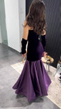 Charming Purple Mermaid Off Shoulder Velvet Satin Floor Length Ball Gown Evening Dress HZ1024