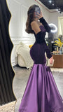 Charming Purple Mermaid Off Shoulder Velvet Satin Floor Length Ball Gown Evening Dress HZ1024