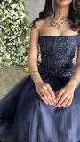 Elegant A-line Strapless Sequined Tulle Formal Prom Gown Evening Dress HZ1024