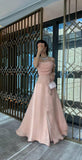 Elegant pink A-line strapless front slit floor-length ball gown evening dress HZ1024