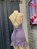 Sparkling Purple Strap Short Homecoming Dress HZ1024