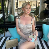 Gray Simple A-line Strap Satin High Slit Above Knee Short Homecoming Dress HZ1024