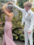 Pink Mermaid One Shoulder Sequin Slit Floor-Mounting Ball Gown Evening Dress HZ1024