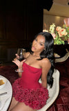 Sexy Burgundy Sweetheart Neck Off-the-shoulder Sleeveless Short Homecoming Dress HZ1024