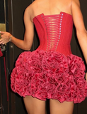 Sexy Burgundy Sweetheart Neck Off-the-shoulder Sleeveless Short Homecoming Dress HZ1024