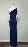 Navy Blue One Shoulder High Slit Sequin Floor Length Formal Ball Gown Evening Dress HZ1024