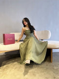 Elegant Green A-line Slit Spaghetti Strap Long Formal Prom Dress Evening Gown HZ1024