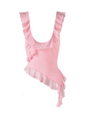 Sexy Pink Two Piece Low Cut Chiffon Ruffle Party Dress Homecoming Dress HZ1024