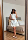 Chic White A-Line Round-neck Party Dress Homecoming Dress Cocktail Dress HZ1024