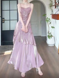 Pink Satin Mermaid Straps Long Formal Dress, Pink Floor Length Prom Dress HZ1024